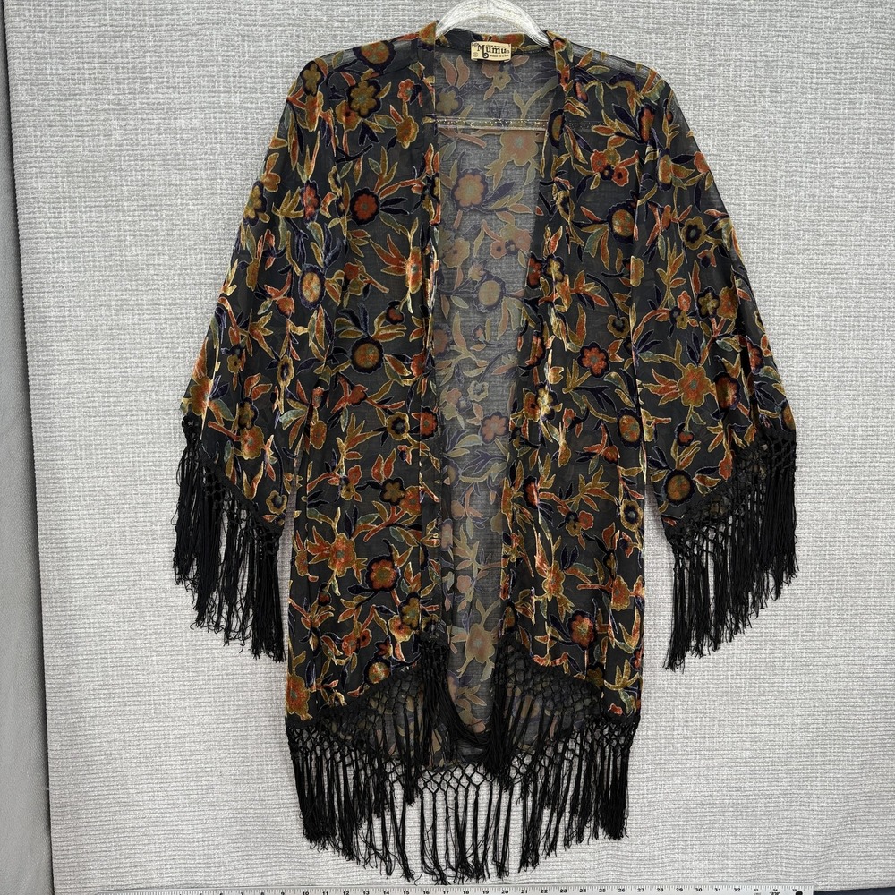 Show Me Your Mumu Metzler Kimono Jacket Womens Small Black Velvet Fringe Boho